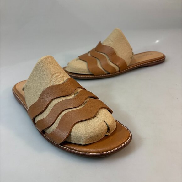 Madewell 9 The Wave Brown Vachetta Leather Slide Flat Sandals - Picture 1 of 7